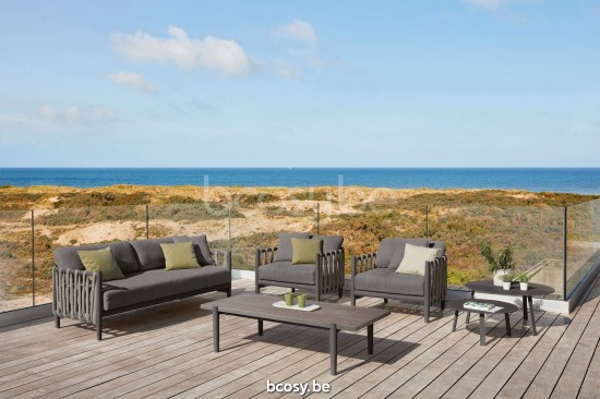 Diphano Switch Stackable lounge chair rope cushion set incl. Aluminium Lava Frame Weatherproof Clay Fabric Rope Onyx 30mm.