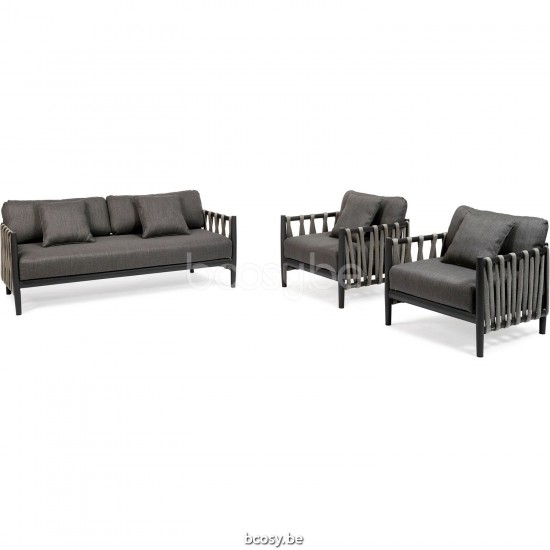 Diphano Switch Stapelbare Sonnenliege Seil Kissen-Set inklusive Aluminium Lava Gestell Stoff Wetterfest Clay Seil Onyx 30mm.