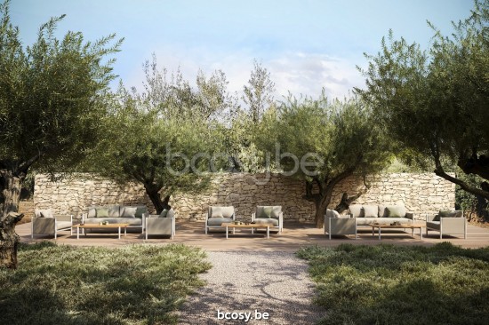 Diphano Switch Chaise longue 2,5 places empilable tissu ensemble de coussins inclus Cadre Aluminium blanc Tissu imperméable S.