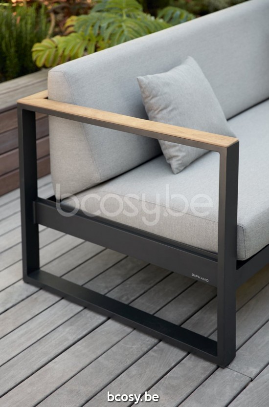 Diphano Landscape Modular garden outdoor lounge sets with teak arms PCA Lava All Weather Brown Mêlé Armrests in Natural Teak.