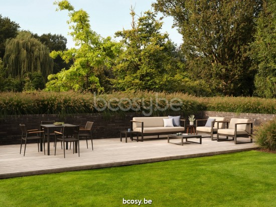 Diphano Landscape Modular salons de jardin détente 3places avec accoudoir en teck Aluminium Lava All Weather Brown Mêlé Accou.