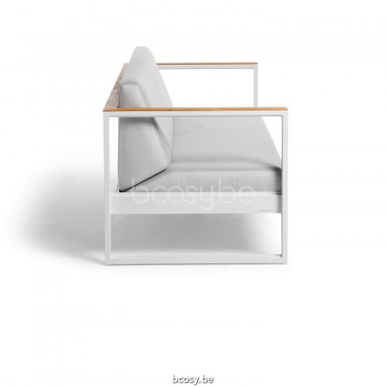 Diphano Landscape Modular 3-sitziger Gartensofa mit Teakholzarmlehne Aluminium Weiß Gestell Stoff All Weather Shine Armlehnen.