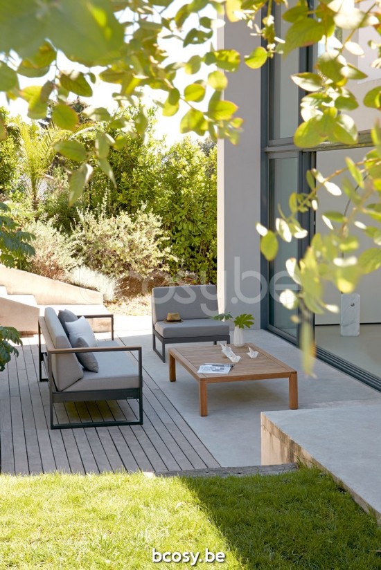 Diphano Landscape Modular Modulaire Loungeset middendeel middendelen met teak armsteun Aluminium Lava All Weather Brown Mêlé .