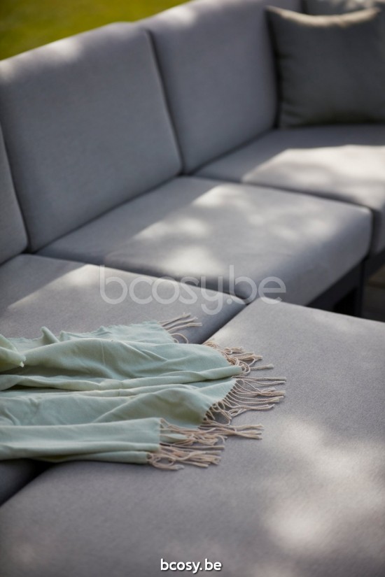 Diphano Landscape Modular small middle seat with teak arms Aluminium Lava Frame All Weather Brown Mêlé Fabric Armrests in Nat.