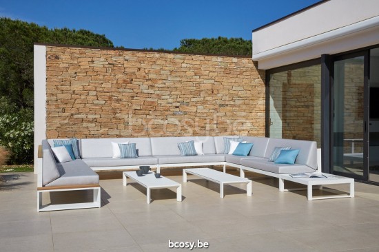 Diphano Landscape Modular canapés salons de jardin modulables partie centrale avec accoudoir en teck Aluminium blanc All Weat.