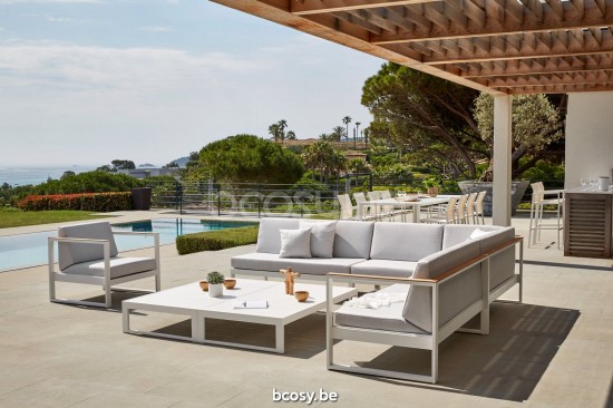 Diphano Landscape Modular canapés salons de jardin modulables partie centrale avec accoudoir en teck Aluminium blanc All Weat.