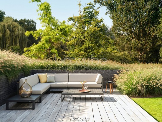 Diphano Landscape Modular Modulair deel 2 zit links met teak armsteun Aluminium Lava All Weather Brown Mêlé Armleuningen in N.