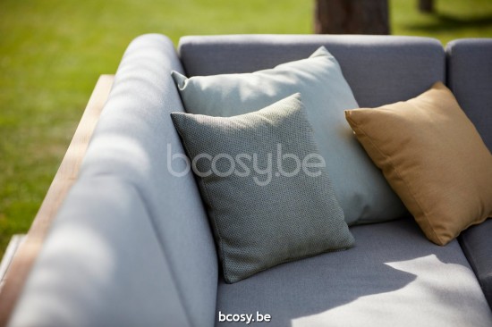 Diphano Landscape Modular left double seat with teak arms Aluminium Lava Frame All Weather Brown Mêlé Fabric Armrests in Natu.