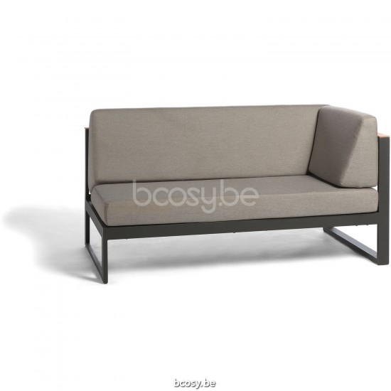 Diphano Landscape Modular dubbele zetel links met teak armsteun Aluminium Lava Frame Stof All Weather Brown Mêlé Armleuningen.