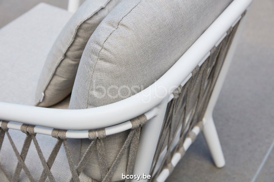 Diphano Diamond Stapelbare Sonnenliege Kissen-Set inklusive Aluminium Weiß Gestell Stoff Combo Twisted Linen - Tundra Seil Ry.