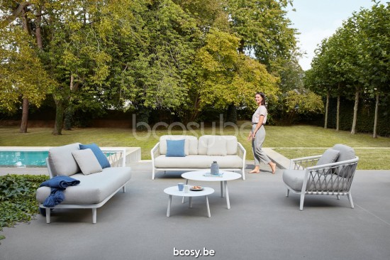 Diphano Diamond Modular Stackable 2-seater cushion set incl. Aluminium White Frame Combo Twisted Linen - Tundra Fabric Rope R.