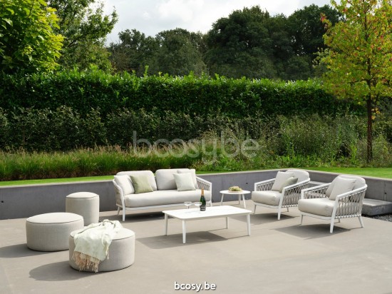 Diphano Diamond Modular 2 places empilable ensemble de coussins inclus Cadre Aluminium blanc Tissu Combo Twisted Linen - Tund.