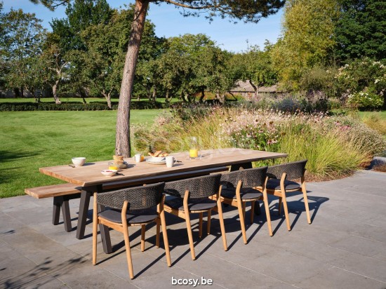 Diphano Spirit garden outdoor dining armchairs rope Natural Teak Rope Graphite 4mm.