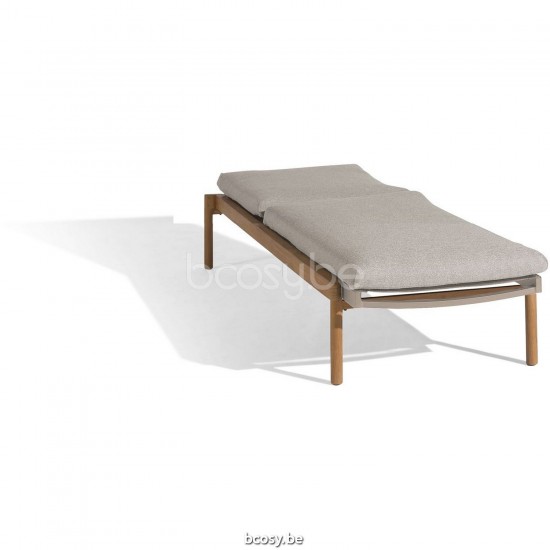 Diphano Newport Bain de soleil avec accoudoir en teck Cadre Aluminium Café Tissu Batyline couleur sable Accoudoirs en Teck na.