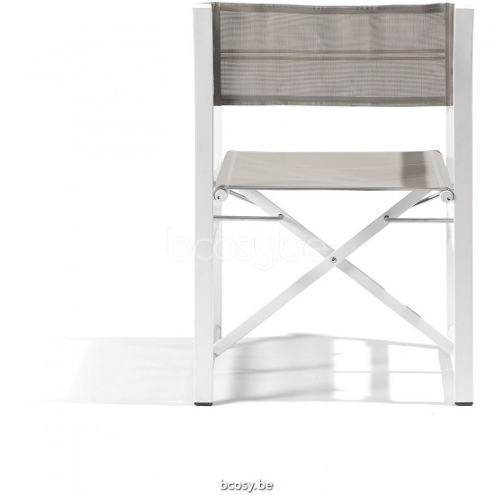 Diphano Alexa chaise de directeur pliante Cadre Aluminium blanc Tissu Couche unique de Batyline couleur sable.