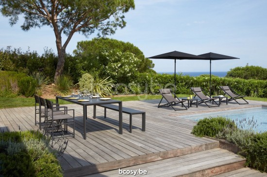 Diphano Alexa strandstoelen tuinligstoelen outdoor Aluminium Lava enkele laag Textylene Kwarts.