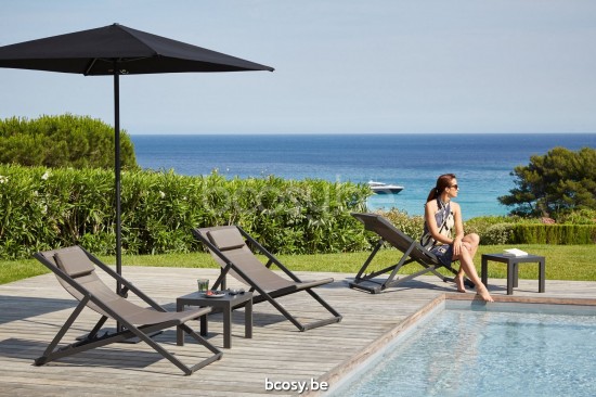 Diphano Alexa transats chiliennes pliantes chaises de plage Aluminium Lava Couche unique de Textylène Quartz.