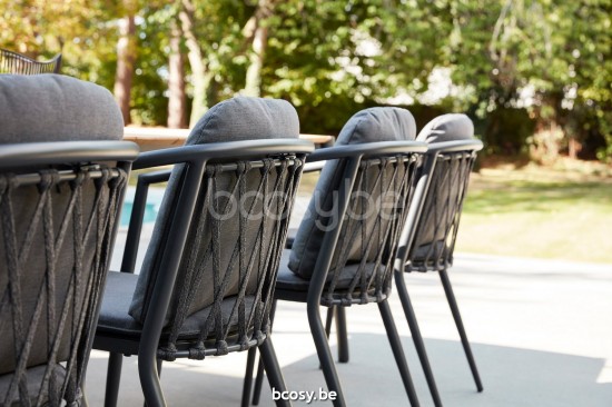 Diphano Diamond fauteuils de jardin avec accoudoirs Aluminium Lava Batyline Cafe corde Fusain 14mm.