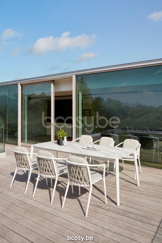 Diphano Diamond fauteuils de jardin avec accoudoirs Aluminium blanc Textylène Noir corde Rye 14mm.