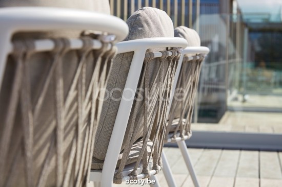 Diphano Diamond Stapelbarer Gartenstuhl Aluminium Weiß Gestell Stoff Batyline Weiß Seil Rye 14mm.