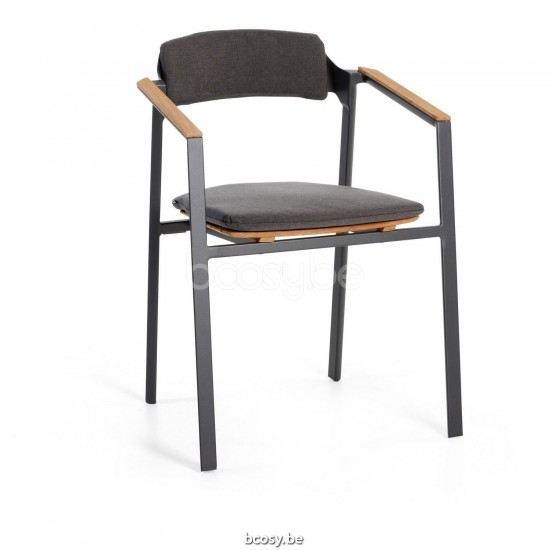 Diphano Icon Stackable dining armchair with teak arms Aluminium Lava Frame Armrests in Natural Teak.