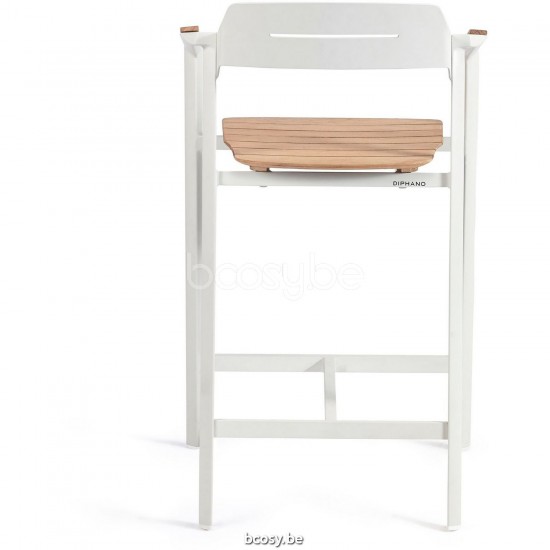 Diphano Icon Tabouret de bar empilable avec accoudoir en teck 120.01 L/R/M Cadre Aluminium blanc Accoudoirs en Teck naturel.