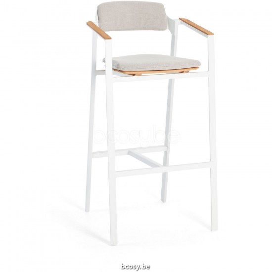 Diphano Icon Stapelbarer Barhocker mit Teakholz-Armlehne 120.02 L/R/M Aluminium Weiß Gestell Armlehnen in Natürliches Teakhol.