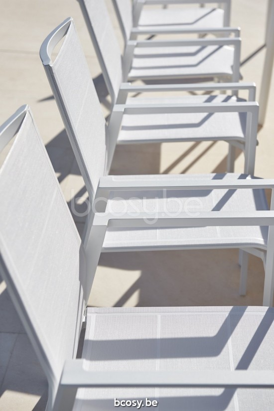 Diphano Selecta Chaise de jardin empilable Cadre Aluminium blanc Tissu Couche unique Batyline blanc.