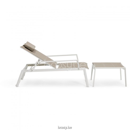 Diphano Selecta Chaise de plage empilable avec roues avec accoudoir Cadre Aluminium blanc Tissu Couche unique de Batyline cou.