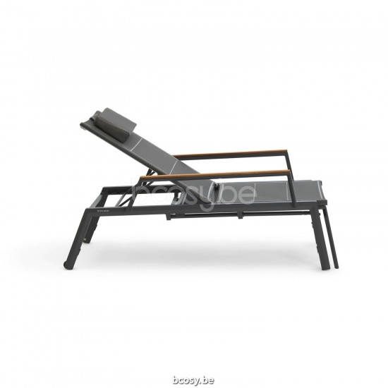 Diphano Selecta Lit de bain empilable avec roues avec accoudoir en teck Cadre Aluminium Lava Tissu Couche unique Batyline Caf.