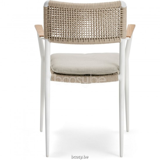 Diphano Ray Chaise de jardin empilable avec accoudoir en teck Cadre Aluminium blanc corde Minéral 5mm.