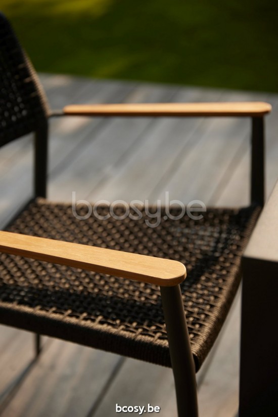 Diphano Ray Tuinarmstoelen met teak armsteun Aluminium Lava touw Grafiet 5mm.