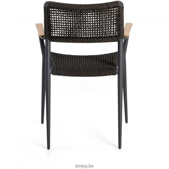 Diphano Ray Chaise de jardin empilable avec accoudoir en teck Cadre Aluminium Lava corde Graphite 5mm.