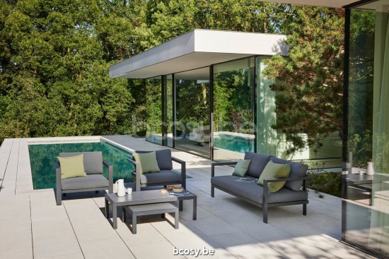 Diphano Cubic Combiné empilable (2x Fauteuil de jardin + 2,5-places) Cadre Aluminium Lava.