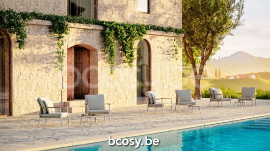 Diphano Ray salons de jardin détente 1 place Aluminium blanc corde Minéral 5mm.