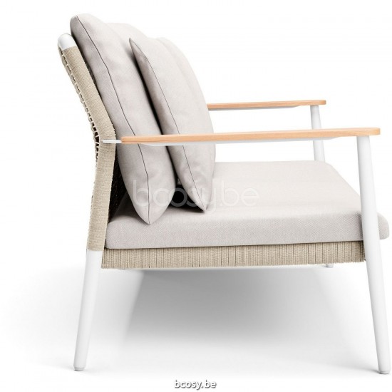 Diphano Ray Canapé de jardin 2 places ensemble de coussins en option Cadre Aluminium blanc corde Minéral 5mm.