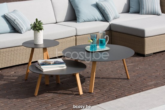 Diphano Easy-Fit bijzettafel elite A 60xR (28h) Naturel Teak Frame Tafelblad Trespa Zwart 13 mm.