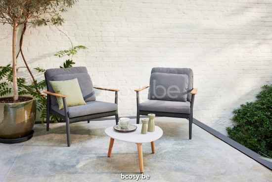 Diphano Ray table basse A 60xR (28,5h) Cadre Teck naturel Dessus Céramique Sable 9 mm imposé.