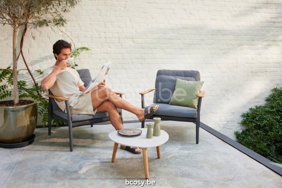 Diphano Ray coffee table A 60xR (28,5h) Natural Teak Frame Top Ceramic Sand 9 mm Lay-on.