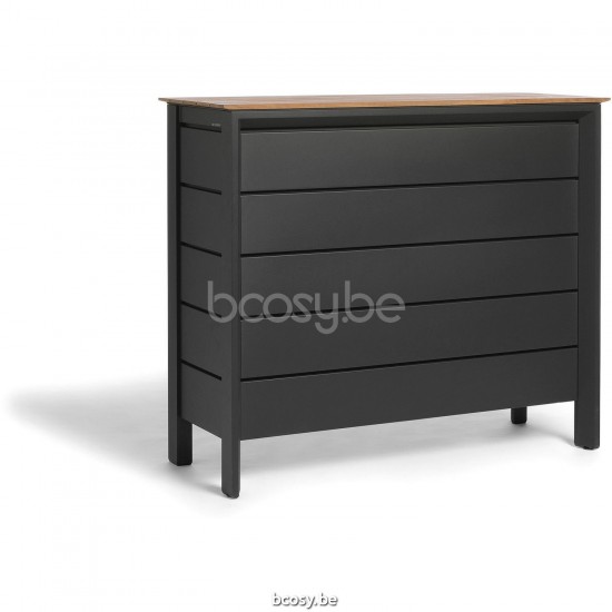 Diphano Metris bar H avec plateau en teck (134x56) Cadre Aluminium Lava Dessus Teck naturel.