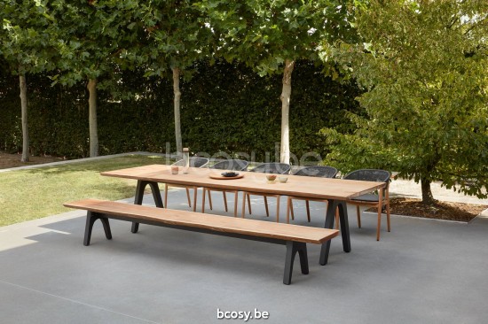 Diphano Pure table de jardin 340x100 Cadre Aluminium Lava Dessus Teck naturel.
