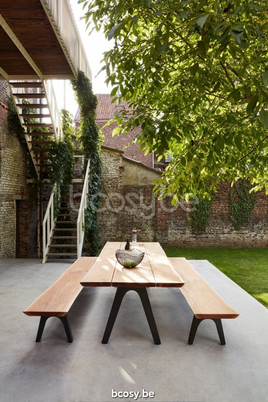 Diphano Pure dining table 340x100 Aluminium Lava Frame Top Natural Teak.
