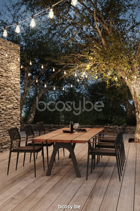 Diphano Pure table de jardin 340x100 Cadre Aluminium Lava Dessus Teck naturel.