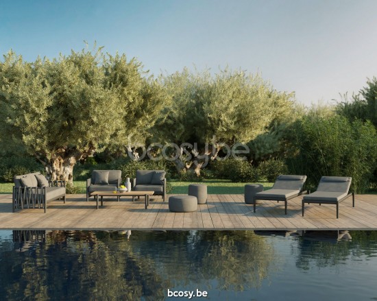 Diphano Switch table basse S teck (140x62) Cadre Aluminium Lava Dessus Teck naturel.