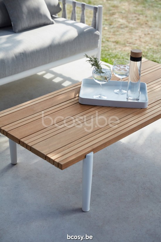 Diphano Switch table basse S teck (140x62) Cadre Aluminium blanc Dessus Teck naturel.