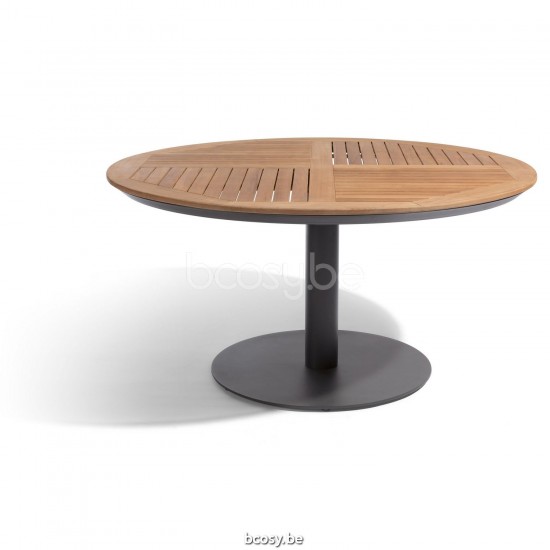 Diphano Alexa table de jardin ronde 148xR Cadre Aluminium Lava Dessus Teck naturel.
