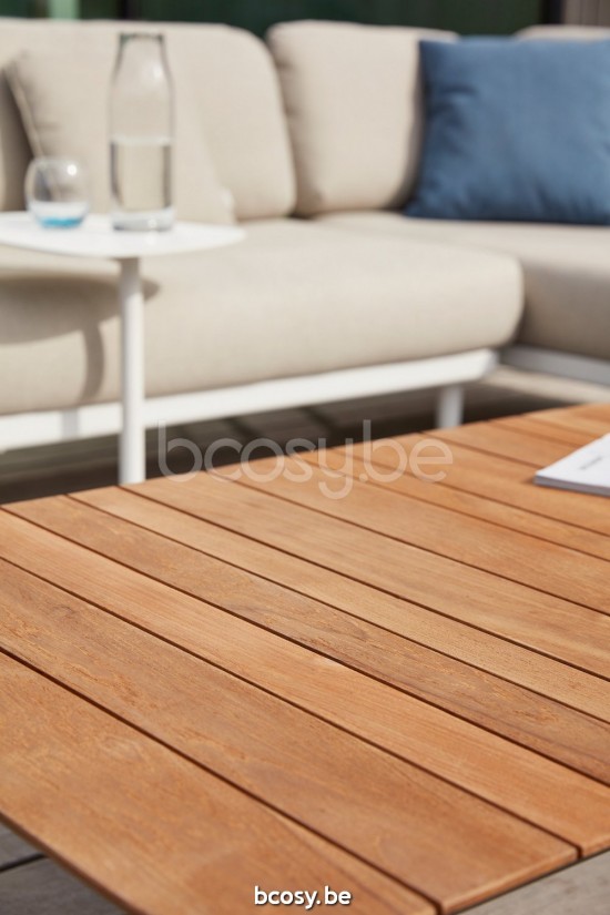 Diphano Diamond salontafel S teak (112x72) Aluminium Wit Frame Tafelblad Naturel Teak.