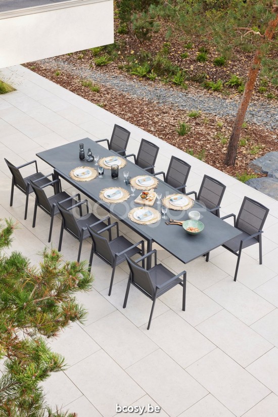 Diphano Selecta extendable table 225-345x108 Aluminium Lava Frame Top Ceramic Black 6 mm Lay-On.