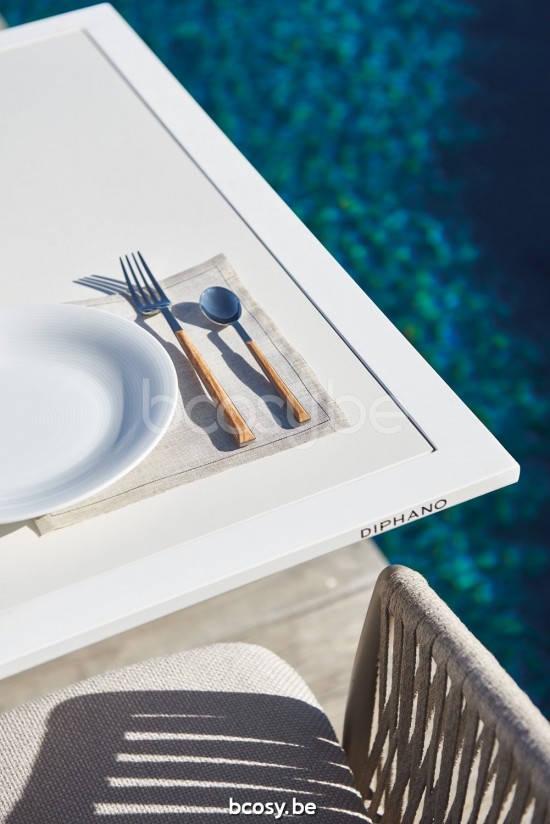 Diphano Selecta tuintafel 80x80 Aluminium Wit Frame Tafelblad keramisch wit 6 mm ingelegd.