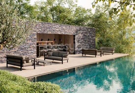 Diphano Cubic table basse A (65x65) Cadre Aluminium Lava Dessus Céramique Graphite 9-11 mm incrusté.